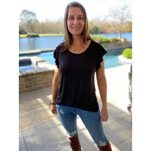 ❤️‍🔥Flutter Ruffle Short Sleeve Black 5020 - Picture 1 of 6